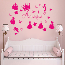 Princess Room Personalised Name decoration Wall sticker Cinderela Rapunzel Girl Wall decals Baby Girls bedroom Customized G1004 2024 - buy cheap