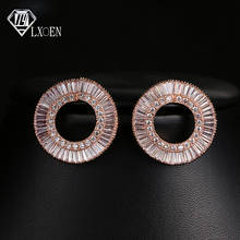 LXOEN Vintage Hallow Round Stud Earrings for Women Silver Color Studs Ear Inlay Square Zircon Earrings Jewelry Gift Pendientes 2024 - buy cheap
