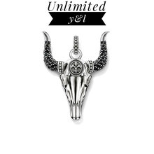 Horn Skull Bull Pendants with Fluer-de-Lis Lily for Necklace Thomas Style Black CZ Silver Fashion DIY Jewelry for Women Men 2018 2024 - buy cheap