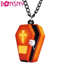 Bonsny colar de caixão de acrílico para mulheres, pingente e corrente de caixão de halloween, joias para festival de anime, para meninas e adolescentes, presente novo 2024 - compre barato