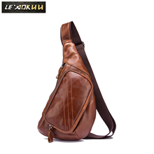 Men Original Leather Casual Fashion Chest Sling Bag 8" Tablet Umbrella Brown Design One Shoulder Bag Cross body Bag Male 8810 2024 - buy cheap