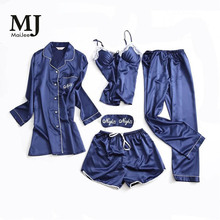 MJ025A Lace 5 Pic Silk Pijamas Mujer Night Suit Satin Pyjamas Women Pajama Set Kigurumi Pajamas Pyjama Femme Lingerie Pijama 2024 - buy cheap