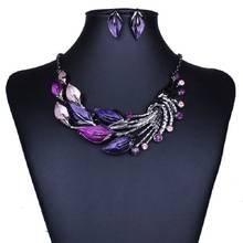 OTOKY 2018 комплект ювелирных изделий Элегантный Модный стильный женский фиолетовый павлин эмаль ожерелье серьги-гвоздики набор дропшиппинг Mar06 2024 - купить недорого