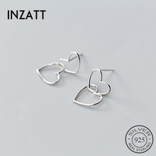 Inzat brincos de prata esterlina 925 real, minimalista, vazado, coração, para mulheres, cor ouro rosa, elegante, presente, joia 2024 - compre barato