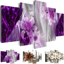 Moldura de tela para decoração caseira, pintura de flores lírio abstrato, 5 peças, imagens de arte de parede, sala de estar, fundo requintado 2024 - compre barato