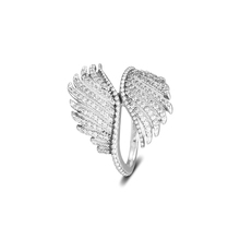 Anel de penas artificiais 925 prata esterlina claro cz, anéis de casamento feminino, noivado, joias finas para atacado 2024 - compre barato