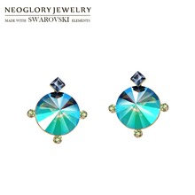 Neoglory Austria Rhinestone Geometric Design Stud Earrings Colorful Green Stylish Cool Cute Trendy Women Holiday Elegant Party 2024 - buy cheap