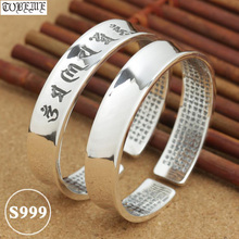 100% 999 Silver Cuff Bracelet Tibetan OM Mani Padme Hum Bangle Real Pure Silver Buddhist Ta Pei Zhou Bangle 2024 - buy cheap