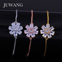 JUWANG-Pulseras de dijes de flores de cristal transparente para mujer y niña, pulsera de Color dorado, joyería de moda, regalo 2024 - compra barato