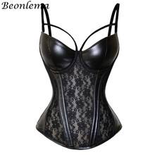 Beonlema Black Gothic Corset Bustier Plus Size Women Sexy Hollow Out Lace Bodice Faux Leather Cupped Corset Tops 2024 - buy cheap