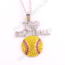 Best Selling rhodium plated zinc studded with sparkling crystals I LOVE SOFTBALL pendant necklace 2024 - buy cheap