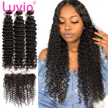 Luvin 28 30 Inch Malaysian Human Hair Weave Curly 3 4 Bundles With 13x4 Lace Frontal Closure Double Drawn Deep Water Wave 2024 - buy cheap