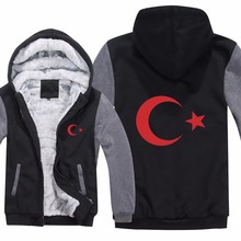 Sudadera con capucha de banderas turcas para hombre, suéter grueso de lana con cremallera, estilo nacional de invierno 2024 - compra barato