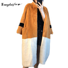 Ftangaiur 2021 Winter Women Import Velvet Mink Fur Coat Mandarin Collar Contrast Color Women's X-Long Real Mink Fur Coats 2024 - buy cheap