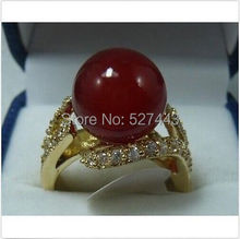Wholesale FREE SHIPP >18KGP 12MM Red stone Bead jewelry Ring size 7 8 9 AAA 2024 - buy cheap