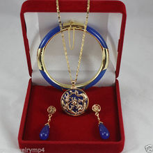 Wholesale price 16new ^^^^Jewelry Blue stone Necklace Earing Bracelet Pendant Set 2024 - buy cheap