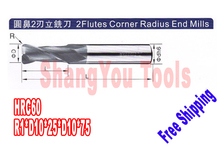 1 peça 10mm hrc60 r1 * d10 * 25 * d10 * 75 2 sulcos, ferramentas de fresa, cortador de raio de canto, pontas de roteador cnc 2024 - compre barato