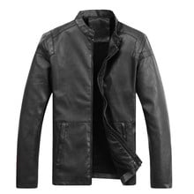 Jaqueta de couro masculina, outono e inverno, cor sólida, slim, motocicleta, couro pu, à prova de vento, gola de colarinho 2024 - compre barato