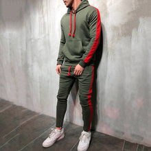 Мужской спортивный костюм Bigsweety 2 предмета, свитшот с капюшоном и брюки на шнуровке, с полосками, в стиле пэчворк, Осень-зима 2024 - купить недорого