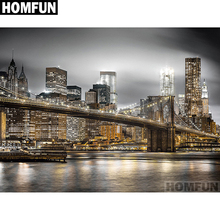 Алмазная живопись HOMFUN A01532, полноразмерная/круглая вышивка «мой город ночь», 5D, для творчества, домашний декор, подарок 2024 - купить недорого