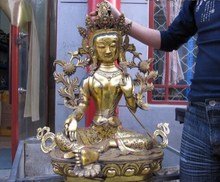 Free shipping bir 004686 32 INCH Tibet superb Folk temple Bronze Gild Green TaRa Kwan-Yin Buddha Statue (C0324) 2024 - buy cheap