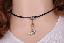 Vintage Silver Dinosaur Leather Necklace Pendant Glass Bead Charms Choker Collar Statement For Women Jewelry DIY Hot Sale A668 2024 - buy cheap