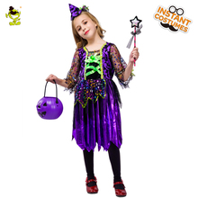 Disfraz de bruja púrpura para niña, Cosplay de bruja voladora, vestidos y sombreros morados, ropa de Cosplay para fiesta de Halloween para niños 2024 - compra barato