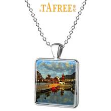 TAFREE Emperor Qin Palace Chinese Scenery Square Necklace Art Picture Glass Cabochon Fashion Pendant Necklace Chain Jewelry QW09 2024 - buy cheap