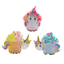 12 Uds. Envoltorios de Unicornio para cupcakes Unicornio cuerno pastel Mesa decoraciones para Baby Shower niños Unicornio fiesta de cumpleaños decorativa suministros 2024 - compra barato