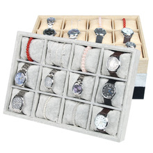 Bandeja de exhibición de Joyas de 12 rejillas de terciopelo con almohadas, brazalete de lino, soporte de exhibición, soporte, almacenamiento, organizador de joyas, inserciones 2024 - compra barato