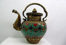 song voge gem S0166 6 Tibet Bronze Copper handwork inlay coral turquoise Flagon wine pot teapot Pot 2024 - buy cheap