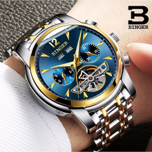 BINGER Watches Men Full Calendar Tourbillon Sapphire Multiple Functions Waterproof Blue gold Mechanical Wristwatches 2024 - buy cheap