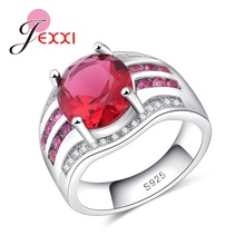 Female 925 Sterling Silver Round Wedding Rings For Women Red&Clear Filled CZ Zirconia Vintage Engagement Jewelry Bijoux 2024 - buy cheap
