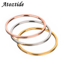 Парные кольца Atoztide из нержавеющей стали женские, простые гладкие полированные антиаллергенные обручальные украшения из розового золота, 1 мм 2024 - купить недорого