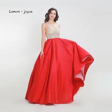 Lemon joyce Red Formal Evening Dresses 2020 V-Neck Beading Sleeveless A-Line Floor Length Prom Party Gowns Plus Size 2024 - buy cheap