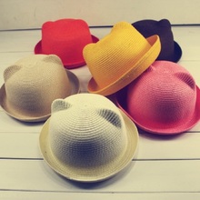 HONNNMOR Fashion Ears Straw Hats Baby Hats For Girls Bucket Hat Boys Cap Children Sun Summer Cap Kids Solid Beach Panama Caps 2024 - buy cheap