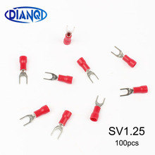 DIANQI SV1.25-3 4 5 6 8 Red Furcate Fork Spade 22~16AWG Wire Crimp pressed terminals Cable Wire Connector 100PCS/Pack SV1-4 SV 2024 - buy cheap