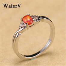 WalerV-anillo de compromiso para mujer, juego de anillos con encanto Simple, ovalado, blanco, rojo, piedra de ópalo de fuego, regalo de joyería de boda 2024 - compra barato