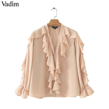 Vadim women stylish chiffon blouse ruffled transparent V neck long sleeve female summer sweet wear top blusas LB110 2024 - buy cheap