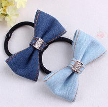 2016 New 20pcs/lot Girls bows With Buckle Elastic Hair Ties Band Rope Denim Ponytail Holder Headband Women Hair Accessories 2024 - buy cheap