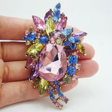 TTjewelry 2.95" Fashion Style Flower Drop Brooch Pin Colorful Rhinestone Crystal Floral Pendant  Exquisite girl gift 2024 - buy cheap