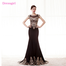 Black Evening Dresses Mermaid Cap Sleeves Appliques Lace See Through Elegant Long Evening Gown Prom Dress Robe De Soiree 2024 - buy cheap