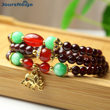 Wholesale Natural Garnet Bracelets Wine Red Bead With Elephant Pendant Bracelet Lucky For Women Girl Crystal Multilayer Jewelry 2024 - buy cheap