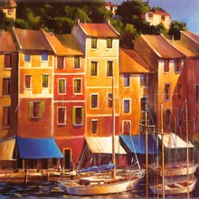 Modern Art Landscape Venice Boats Painting with oil Portofino Waterfront Reproduction canvas High quality hand painted 2024 - buy cheap