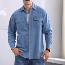 Camisa jeans masculina de manga comprida, camisa slim com manga longa e mangas finas para homens, primavera e outono, novo, 2019 2024 - compre barato