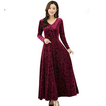 Длинное Элегантное платье с v-образным вырезом большого размера XXXL, весеннее бархатное Макси-Платье, женское облегающее красное вечернее платье, QH229, 2019 2024 - купить недорого