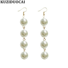 Kuziduocai Nueva joyería de moda Bohe Punk 4 grande 12mm perla borla larga declaración pendientes de gota para las mujeres Aretes Brincos E-876 2024 - compra barato