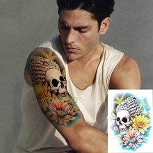 Tatuagem falsa temporária de crânio, à prova d'água, flor, dia das bruxas, tattoo flash, para meninas e homens 2024 - compre barato