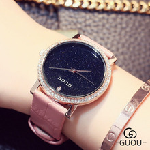 GUOU брендовые Модные женские кварцевые часы, женские наручные часы с кожаным ремешком, роскошные женские часы с кристаллами Bayan Kol Saati 2022 - купить недорого