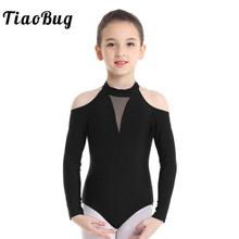 Детский балетный купальник TiaoBug, гимнастический купальник с открытыми плечами, длинными рукавами и вырезом для девочек, детский танцевальный костюм 2024 - купить недорого